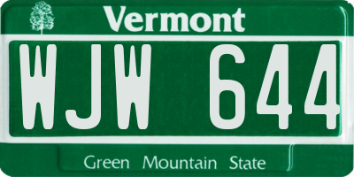 VT license plate WJW644