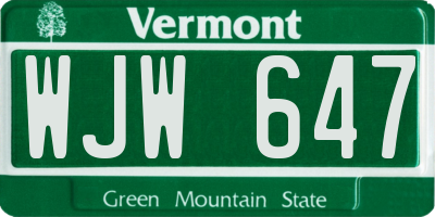 VT license plate WJW647