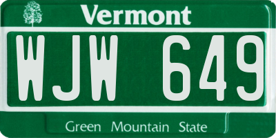VT license plate WJW649