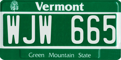 VT license plate WJW665
