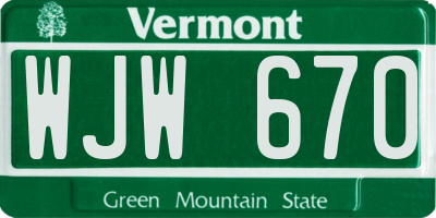 VT license plate WJW670