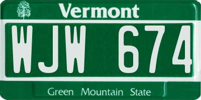 VT license plate WJW674