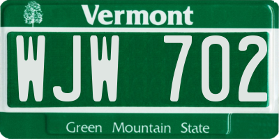 VT license plate WJW702