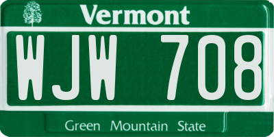 VT license plate WJW708