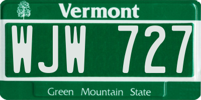 VT license plate WJW727