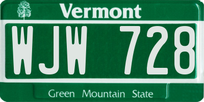 VT license plate WJW728
