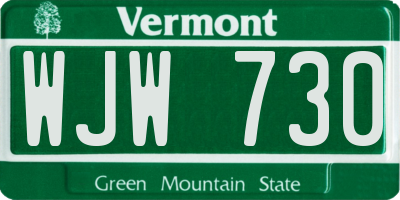 VT license plate WJW730