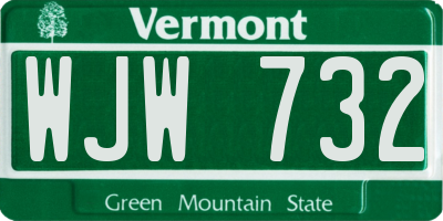 VT license plate WJW732