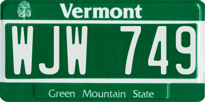 VT license plate WJW749