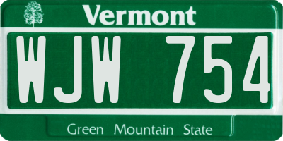 VT license plate WJW754