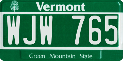 VT license plate WJW765