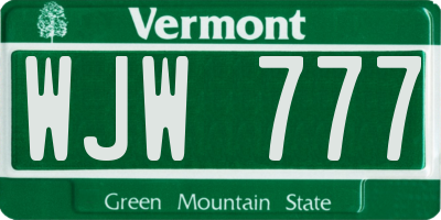 VT license plate WJW777