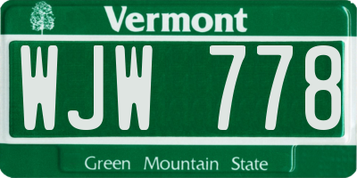 VT license plate WJW778