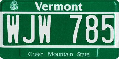 VT license plate WJW785
