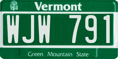 VT license plate WJW791