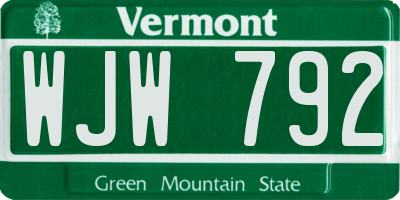 VT license plate WJW792