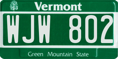 VT license plate WJW802