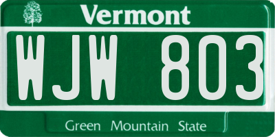 VT license plate WJW803