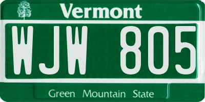 VT license plate WJW805