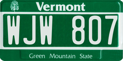 VT license plate WJW807