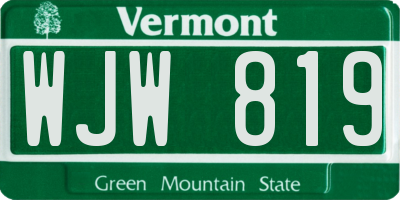 VT license plate WJW819