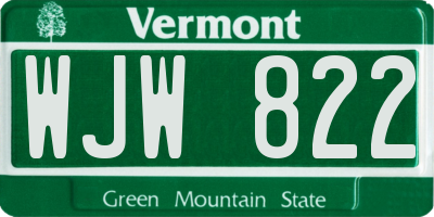 VT license plate WJW822