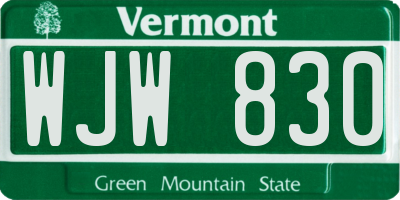 VT license plate WJW830