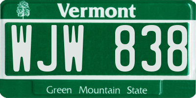VT license plate WJW838