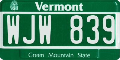 VT license plate WJW839