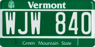 VT license plate WJW840
