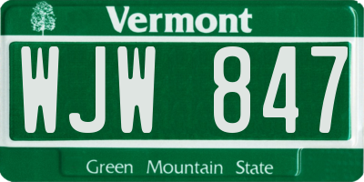 VT license plate WJW847