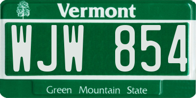 VT license plate WJW854