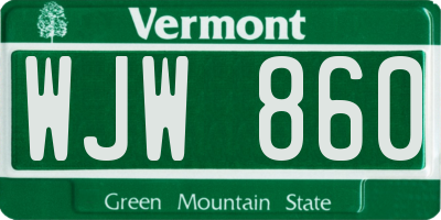 VT license plate WJW860