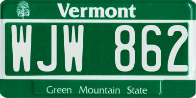 VT license plate WJW862