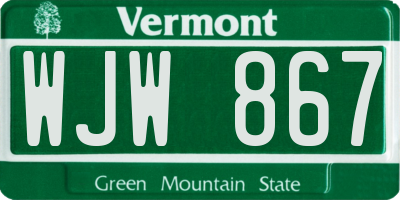 VT license plate WJW867