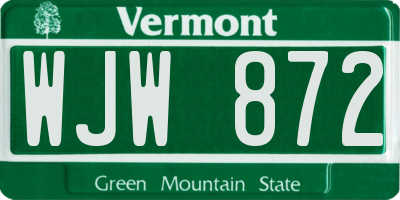 VT license plate WJW872