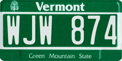 VT license plate WJW874