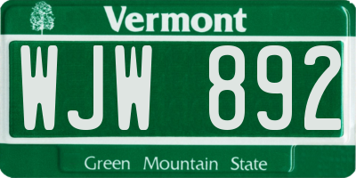 VT license plate WJW892