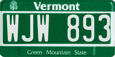VT license plate WJW893