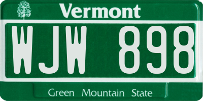VT license plate WJW898