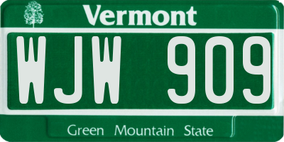 VT license plate WJW909