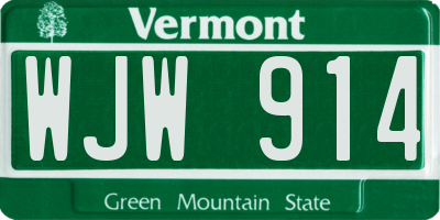 VT license plate WJW914