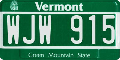 VT license plate WJW915