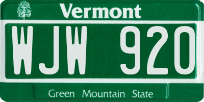 VT license plate WJW920