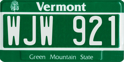 VT license plate WJW921