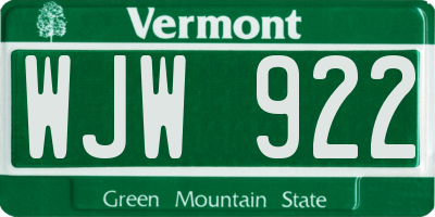VT license plate WJW922