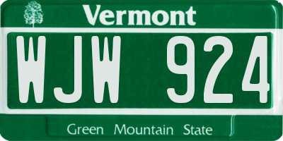 VT license plate WJW924