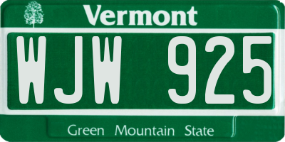 VT license plate WJW925