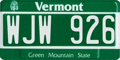 VT license plate WJW926