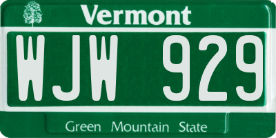 VT license plate WJW929